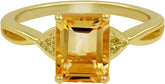 Gold Plated Silver Natural Citrine & Yellow Diamond Solitaire Ring For Women, Mother's Day Gifts For Mom Wife Her